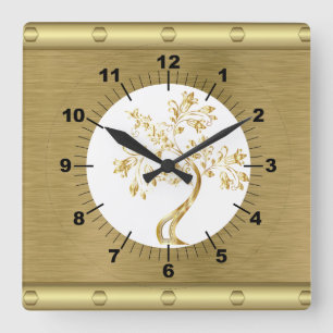 Relógio de parede quadrado dourado