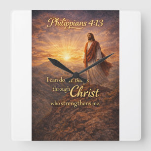 Relógio de Parede Quadrado Filipenses 4:13 Cristão