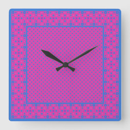 Relógio de Parede Quadrado, Magenta: Pontos Azuis