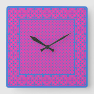 Relógio de Parede Quadrado, Magenta: Pontos Azuis
