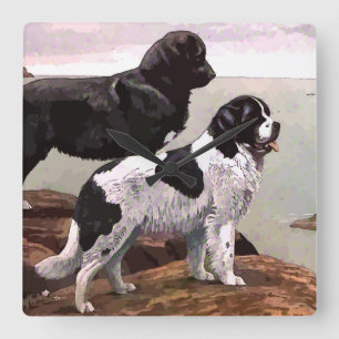 Relógio de Parede Quadrado Newfoundlands Pintado V