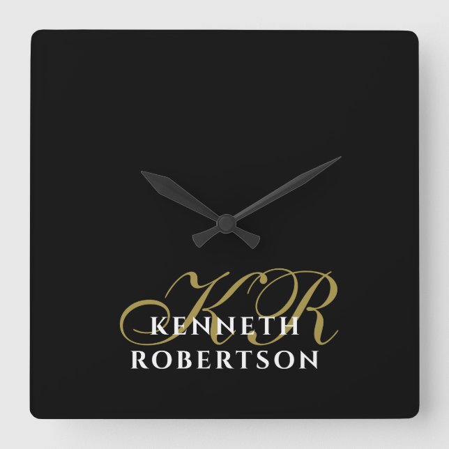 Relógio de Parede Quadrado Preto Dourado Branco Mi (Frente)