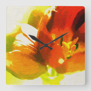 Relógio de Parede Quadrado Tulipa Impressionista
