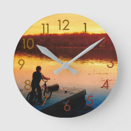 Relógio de Parede Rapaz de Bicicleta ao Pôr do Sol