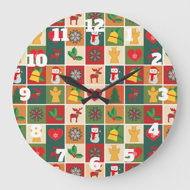 Relógio de Parede Redonda de Colagem de Natal com  (Frente)