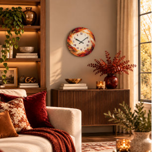 Relógio de Parede Redondo Abstrato Luxo Outono Red