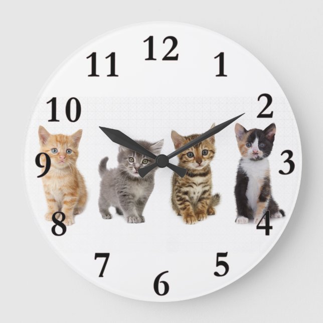 Relógio de Parede Redondo de Quatro Gatinhos (Frente)