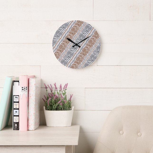 Relógio de Parede Redondo Listrado Tribal Boho (Sala de leitura)