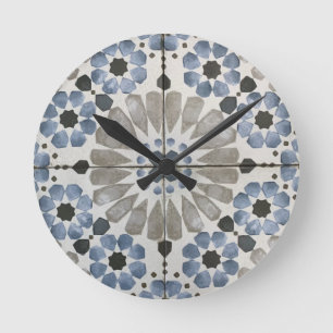 Relógio de Parede - Réplica Floral Designer Azul C