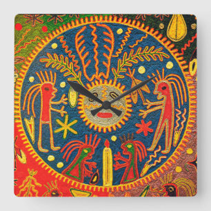 Relógio de Parede Ritual Xamã Tribal Huichol do Su