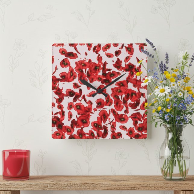 Relógio de Parede Rosa com Padrão de Papoila Verme (Embrace nature's beauty with this exquisite red poppy petal pattern clock.)