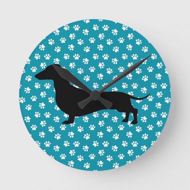 Relógio de Parede Silhueta de Dachshund com Pegada (Frente)