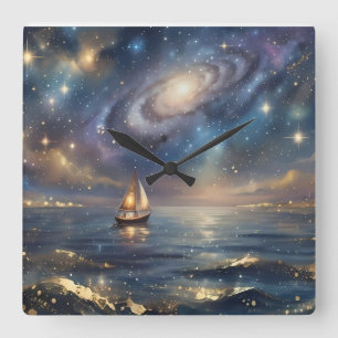 Relógio de Parede Sonho de Galáxia com Barco à Vel