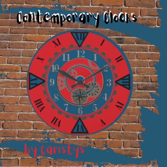 Relógio de Parede Steampunk Vermelho e Azul Contem (Contemporary Clocks available in various colors.)