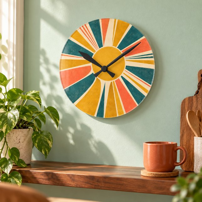 Relógio de Parede Sunburst Hour (8 inch acrylic wall clock with black hands. Flat printed design. Styled scene; props not included.)