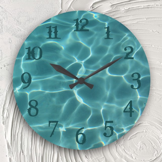 Relógio de Parede Teal Splash Numbers Piscina (Teal Splash Numbers Swimming Pool Wall Clock)