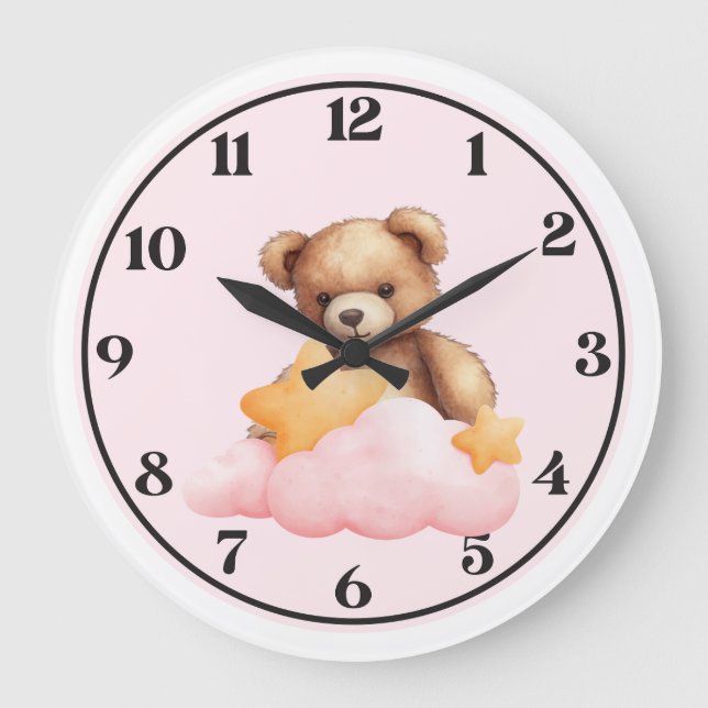 Relógio de Parede Urso de Pelúcia Fofo para Quarto (Frente)