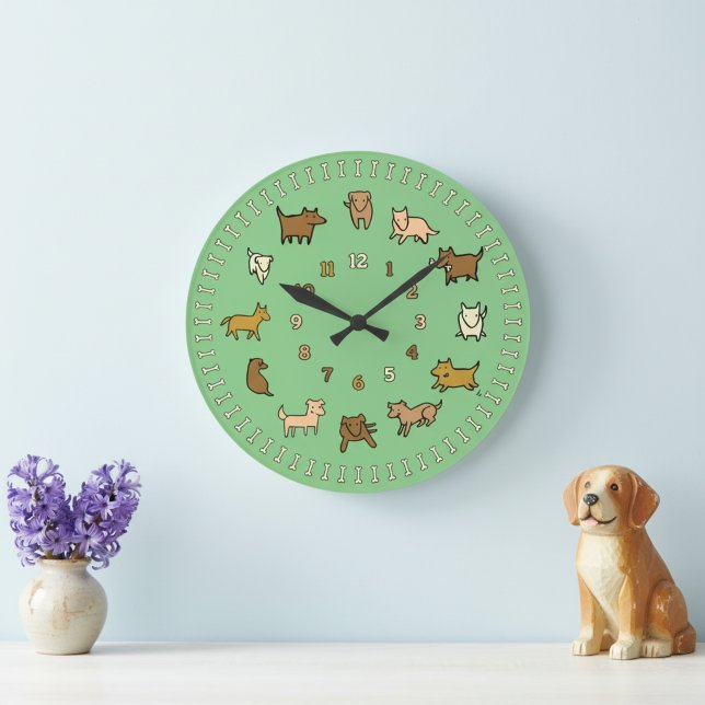 Relógio de Parede Verde Caprichoso para Amantes de (Whimsical cartoon dogs wall clock.)