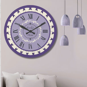Relógio de Parede Vintage Roxo Lavanda Elegante