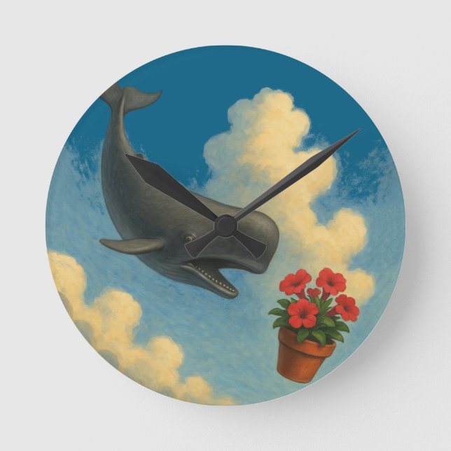 Relógio de Parede Whale & Bowl Of Petunias (Frente)