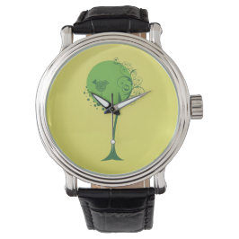 Relógio De Pulso Abstrato Tree Black Leather Strap Watch