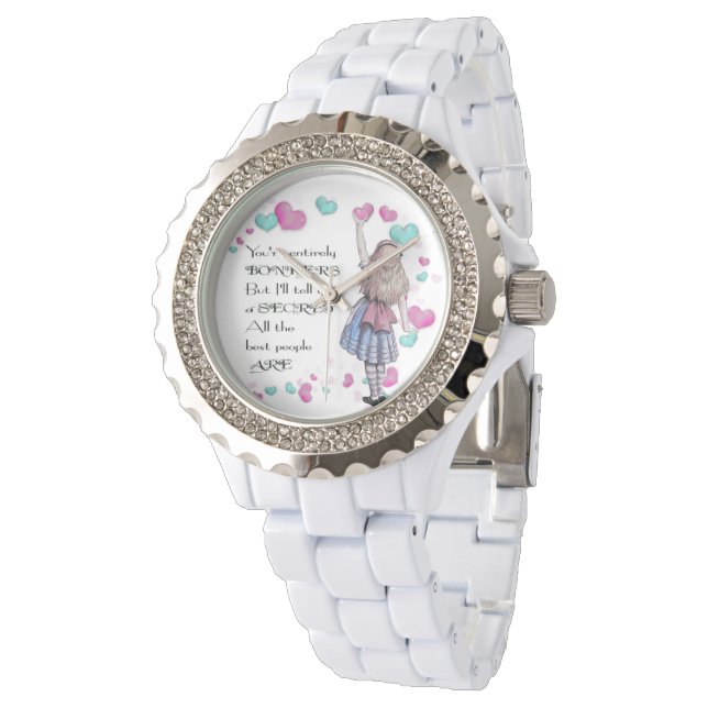 Relógio De Pulso Alice Wonderland, Rhinestone White Enamel (Angular)