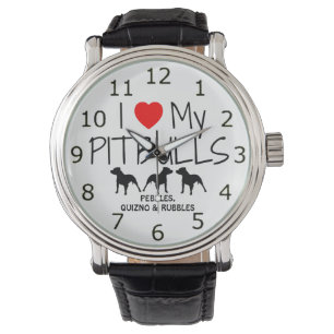 Relógio De Pulso Ame Os Meus TRÊS Pitbulls