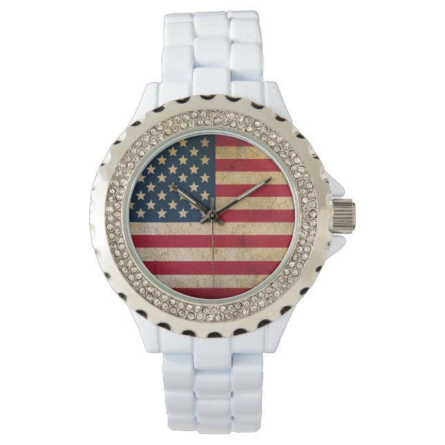 Relógio De Pulso American Flag White Enamel Watch (Frente)