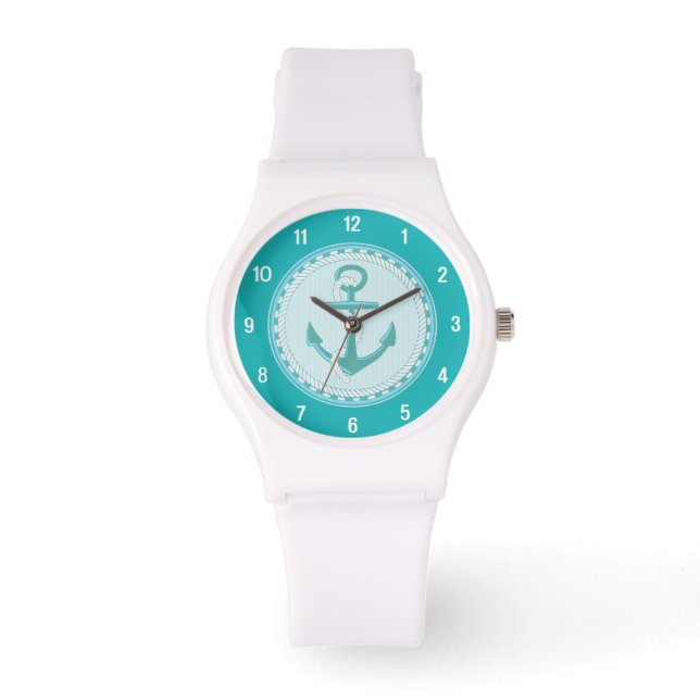 Relógio De Pulso Ancoradouro Náutico, Teal Aqua Sporty Watch (Frente)