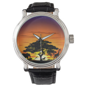 Relógio De Pulso Animais Selvagens no Sunset da savana africana