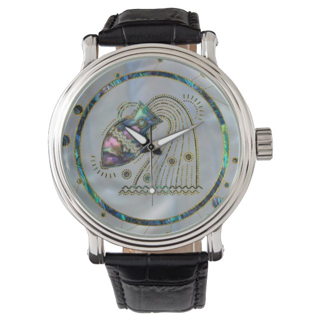 Relógio De Pulso Aquarius Zodiac Dourado Abalone em constelação (Frente)