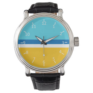 Relógio De Pulso Azul, Azul, Branco e Goldenrod do céu brilhante