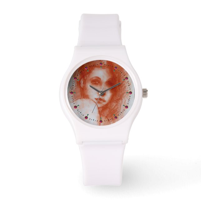 Relógio De Pulso BELEZA ROMÂNTICA / Retrato feminino em Sepia Brown (Frente)