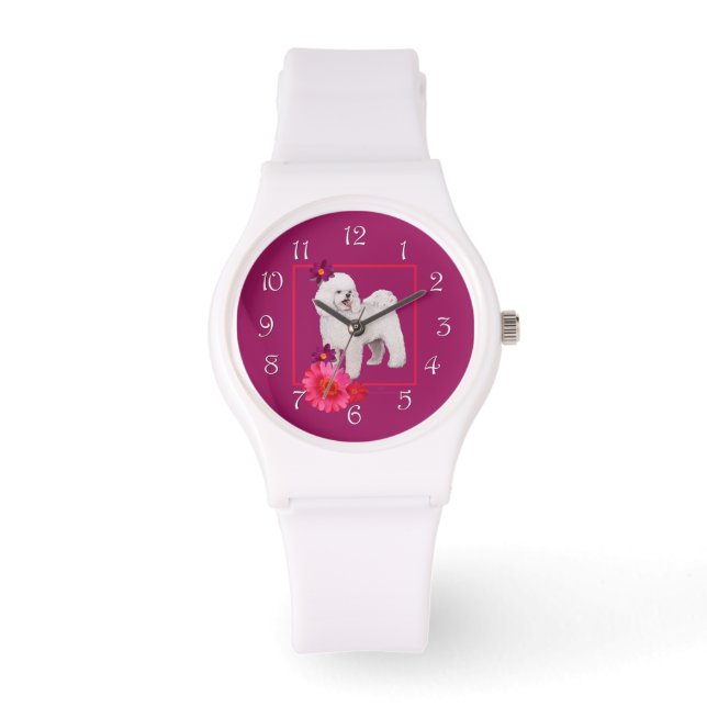 Relógio De Pulso Bichon Frise Floral Diversão (Frente)
