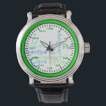 Relógio De Pulso Binary Computer Science Watch<br><div class="desc">Este relógio é perfeito para qualquer um que seja cientista da computação ou apenas nerd de computador. Cada número é impresso em binário e o fundo é coberto por algumas línguas de programação populares.</div>