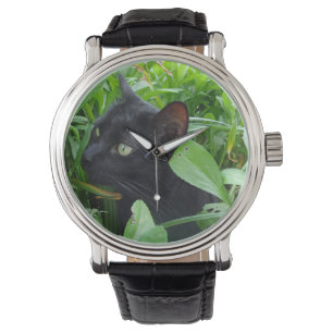 Relógio De Pulso Black Cat and Foliage Watch