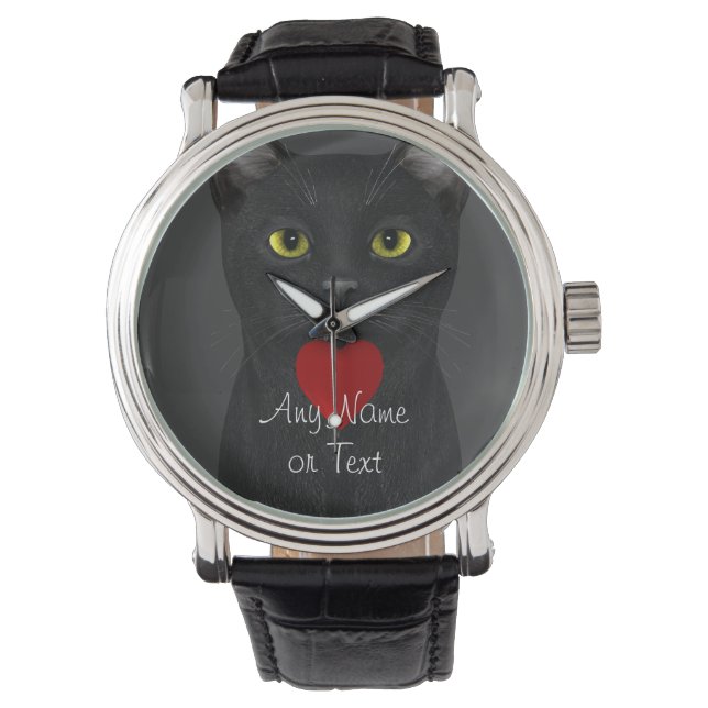Relógio De Pulso Black Cat - Texto Personalizável (Frente)