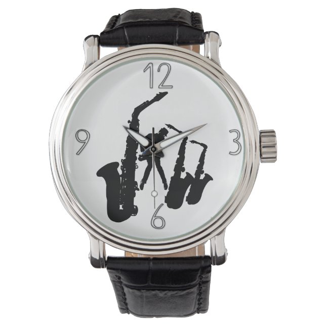 Relógio De Pulso Black Jazz Sax Jazzman Modern Numbers Watch (Frente)