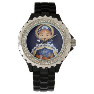Relógio De Pulso Blue Babushka Matryoshka Russia Doll Watch