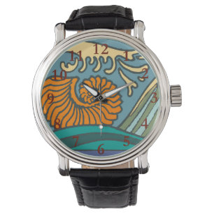 Relógio De Pulso Blue Ocean Waves Nautilus Seashell Patterno Nouvea