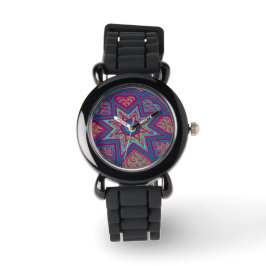 Relógio De Pulso Blue & Red Hearts and Stars Watch