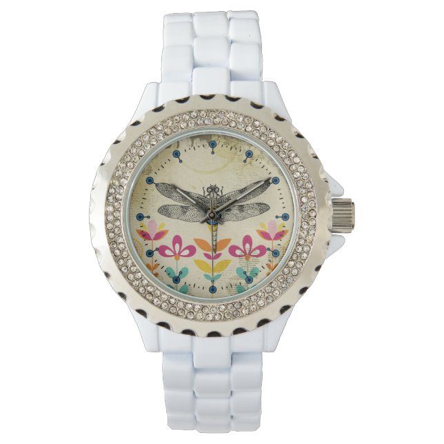 Relógio De Pulso Bohemian Garden Dragonfly Rhinestone Enamel Watch (Frente)
