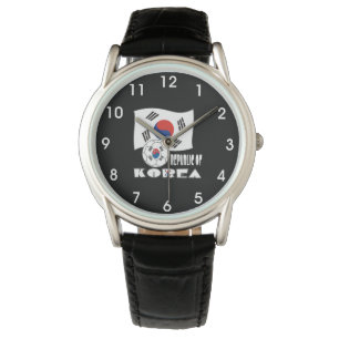 Relógio De Pulso Bola de Futebol e Bandeira Sul-Coreana