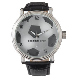 Relógio De Pulso Bola personalizável de futebol prateado