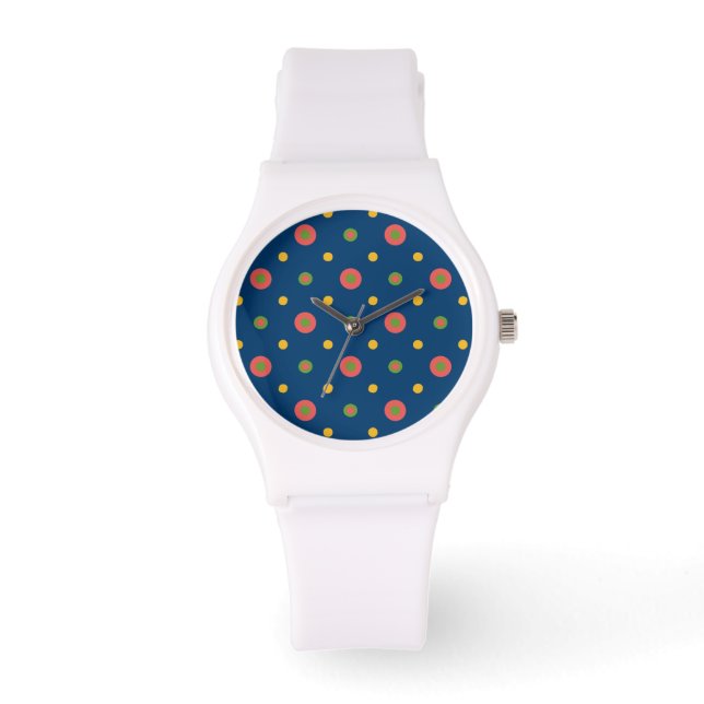 Relógio De Pulso Bolinhas Quirky no Marinho Blue Sporty Wristwatch (Frente)