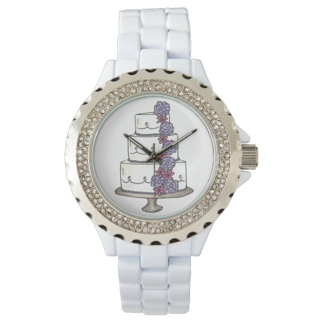 Relógio De Pulso Bolo de Casamento Hierárquico com Rosa Noiva Brida (Frente)