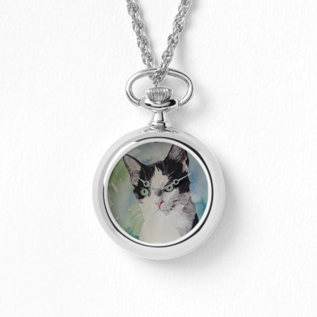 Relógio De Pulso Bonita Gato Preto e Branco (Frente)