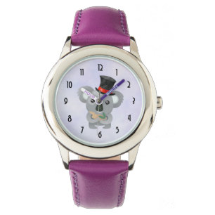 Relógio De Pulso Bonito Koala em um chapéu preto