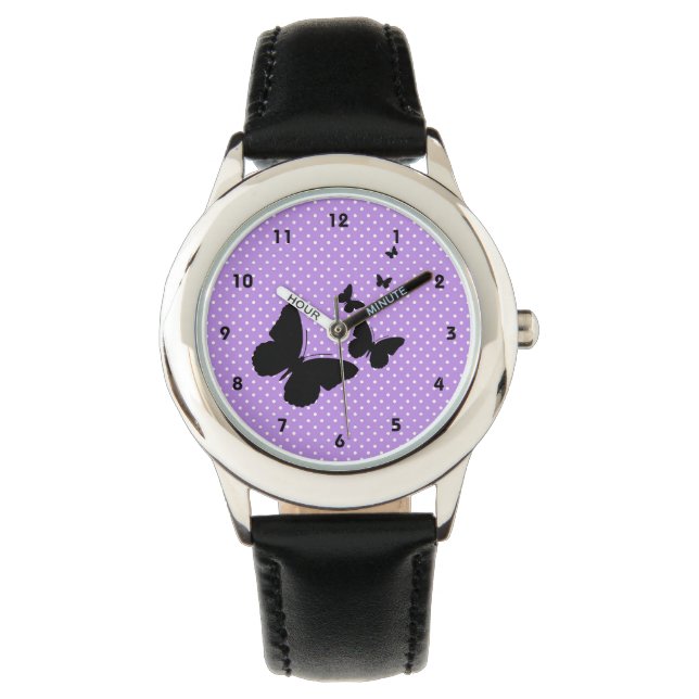 Relógio De Pulso Borboletas na Bolinhas Design Watch (Frente)