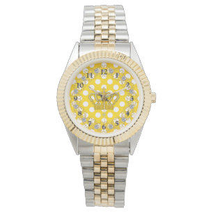 Relógio de pulso branco e amarelo da coroa das